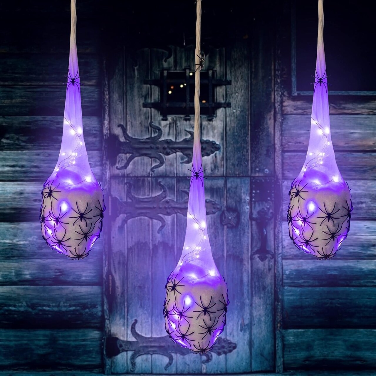 3.2FT Halloween Decoration Hanging Light up Spider Egg Sacs , Gift for Halloween Party Favors Games, Sacks Props for Halloween, Birthday Indoor Outdoor Decor (Purple)